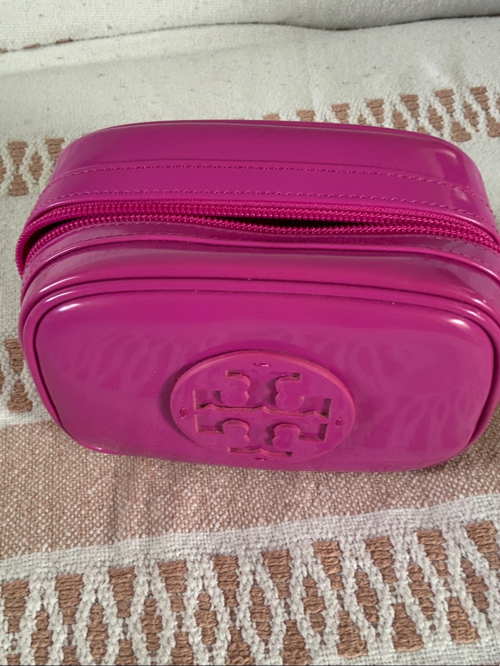 Tory Burch Hot Pink Patent Cosmetic Case with Logo
